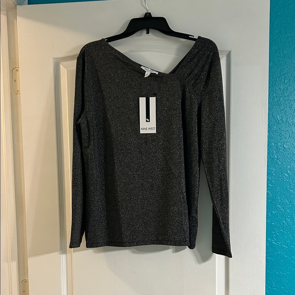 Nine West Charcoal Long Sleeve Blouse